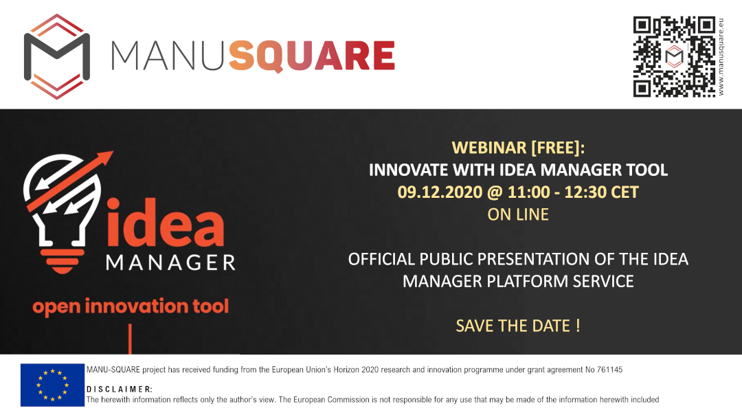 Official launch of the MANU-SQUARE platform IDEA MANAGER SERVICE.